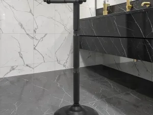 RollCaddy Georgian Freestanding Toilet Paper Holder, Matte Black, 21.5-inch Height