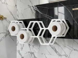 RollCaddy Honeycomb Toilet Paper Holder Wall Mount Wood Storage Rack White 25.8 x 8 Inch