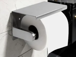 RollCaddy Brushed Stainless Steel Toilet Paper Holder with Integrated Storage Shelf, Fits Jumbo Rolls