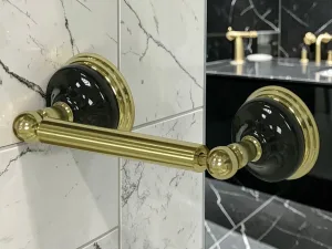 RollCaddy Toilet Paper Holder, Polished Brass Finish, Wall Mounted Brass and Ceramic Construction