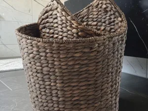 RollCaddy Toilet Paper Roll Storage Basket with Magazine Holder, Woven Water Hyacinth, 13 L x 14.5 W x 16 H